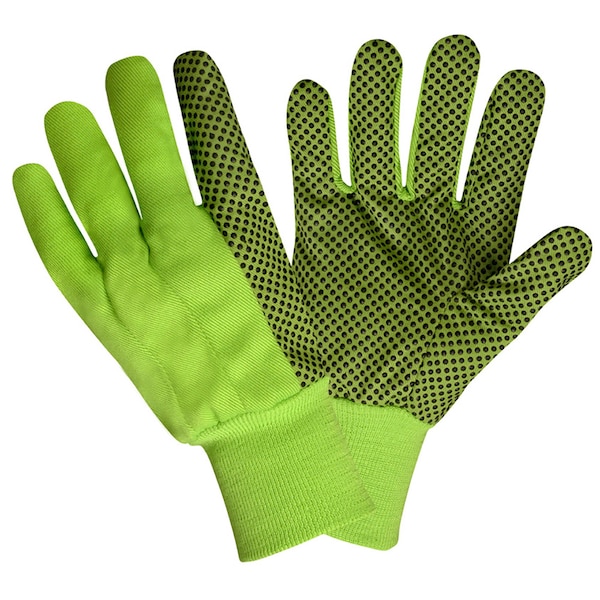 Cordova Canvas, Knit Wrist, PVC Dots, Hi-Vis Lime, 12PK 2715 - main